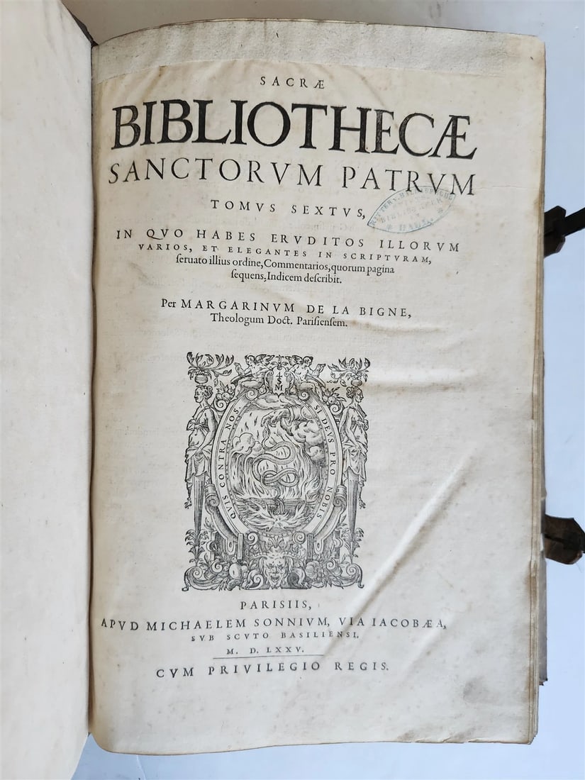 1575 Sacrae bibliothecae sanctorum patrum PIGSKIN BOUND FOLIO 16th cent. ANTIQUE - 3