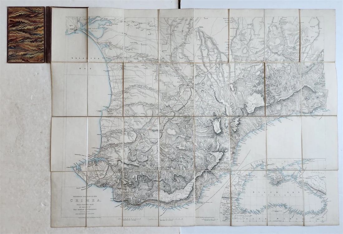 1854 SOUTHERN PORTION of CRIMEA antique MAP on CANVAS RUSSIAN TURKISH WAR ERA: Title: 1854 SOUTHERN PORTION of CRIMEA antique MAP on CANVAS RUSSIAN TURKISH WAR ERA Description: [CRIMEA] SOUTHERN PORTION of CRIMEA Dissected color map , linen-backed , with original cloth binding, 