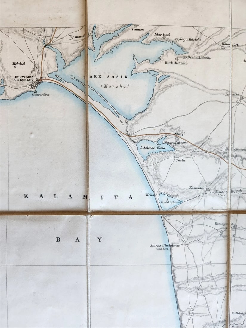 1854 SOUTHERN PORTION of CRIMEA antique MAP on CANVAS RUSSIAN TURKISH WAR ERA - 5