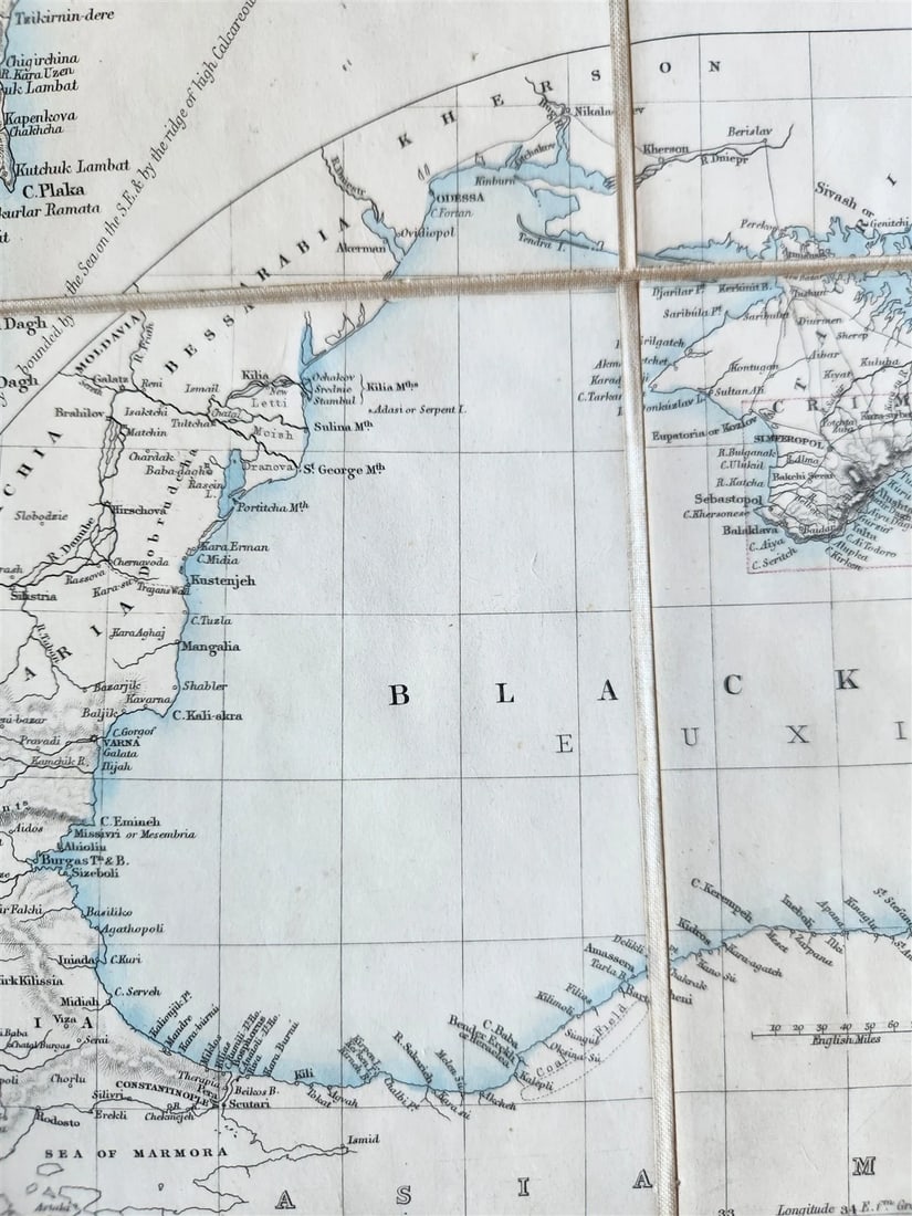 1854 SOUTHERN PORTION of CRIMEA antique MAP on CANVAS RUSSIAN TURKISH WAR ERA - 8