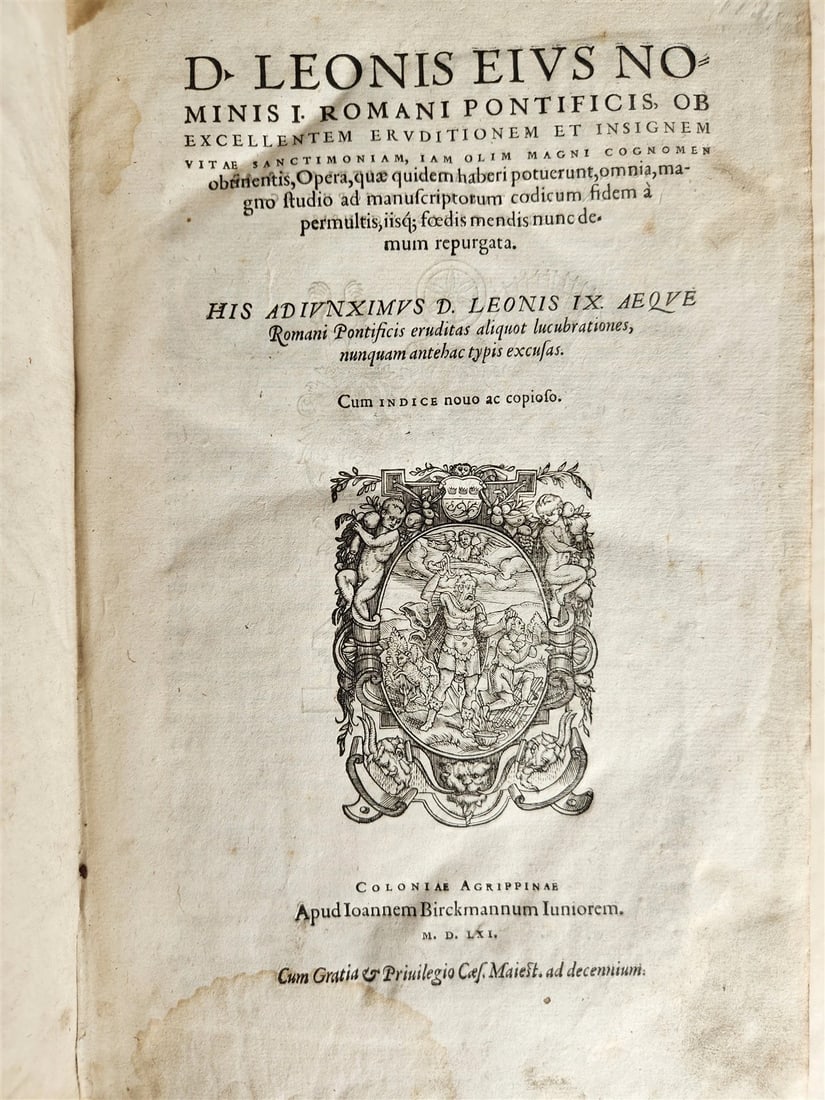 1561 D. LEONIS EIVS NOMINIS I. ROMANI PONTIFICIS antique 16th CENTURY: Title: 1561 D. LEONIS EIVS NOMINIS I. ROMANI PONTIFICIS antique 16th CENTURY Description: D. LEONIS EIVS NOMINIS I. ROMANI PONTIFICIS... (Works of Pope Leo the Great) Cologne; 1561 Original hand-toole