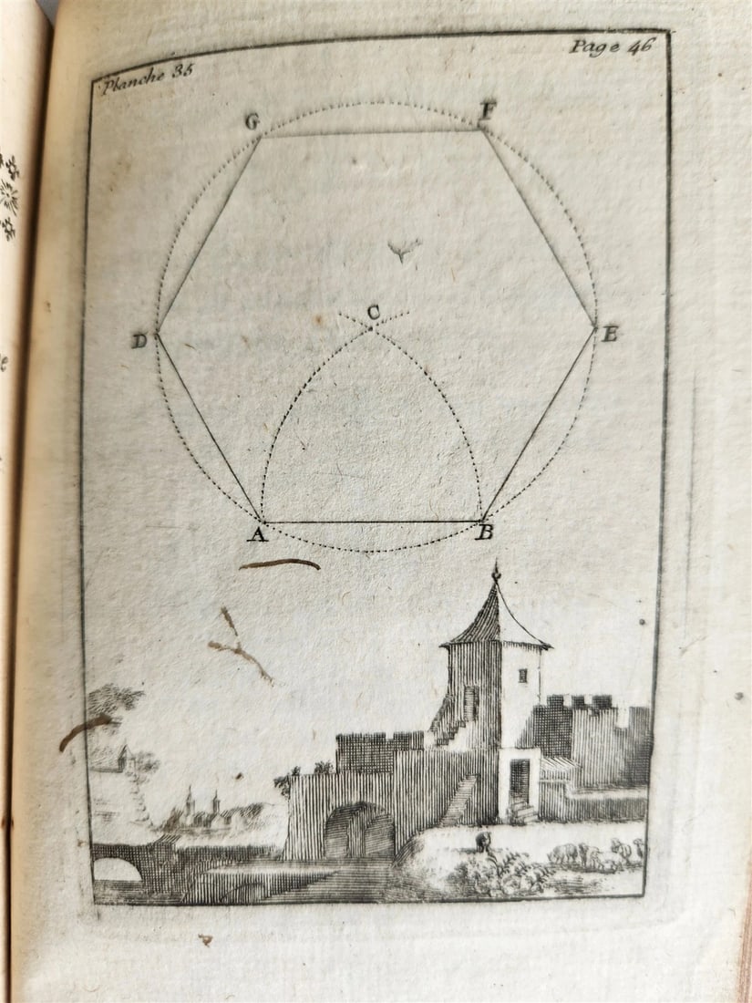 1716 GEOMETRY by LE CLERC antique ILLUSTRATED w/ 45 ENGRAVINGS - 16