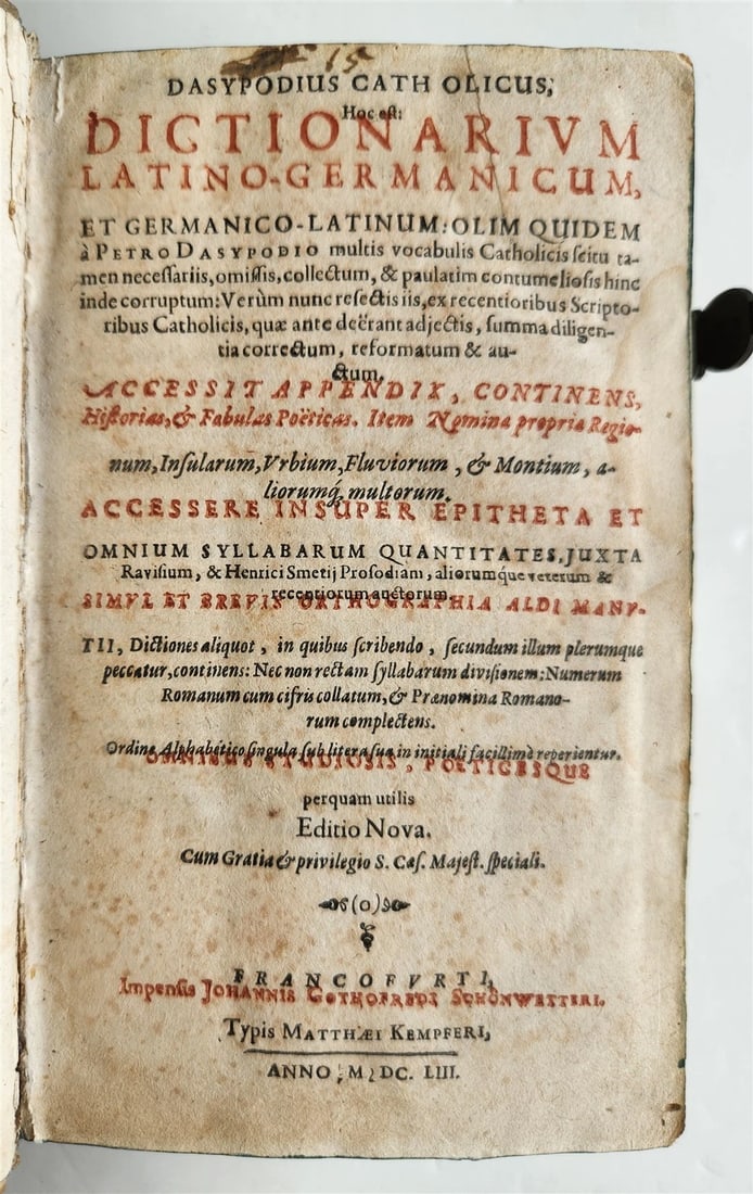 1653 LATIN GERMAN DICTIONARY antique PIGSKIN BINDING: Title: 1653 LATIN GERMAN DICTIONARY antique PIGSKIN BINDING Description: Dasypodius,P. Dasypodius redivivus, sive, Dictionarium Latino-Germanicum, sive Germanico-Latinum Universale... Ed. nova.