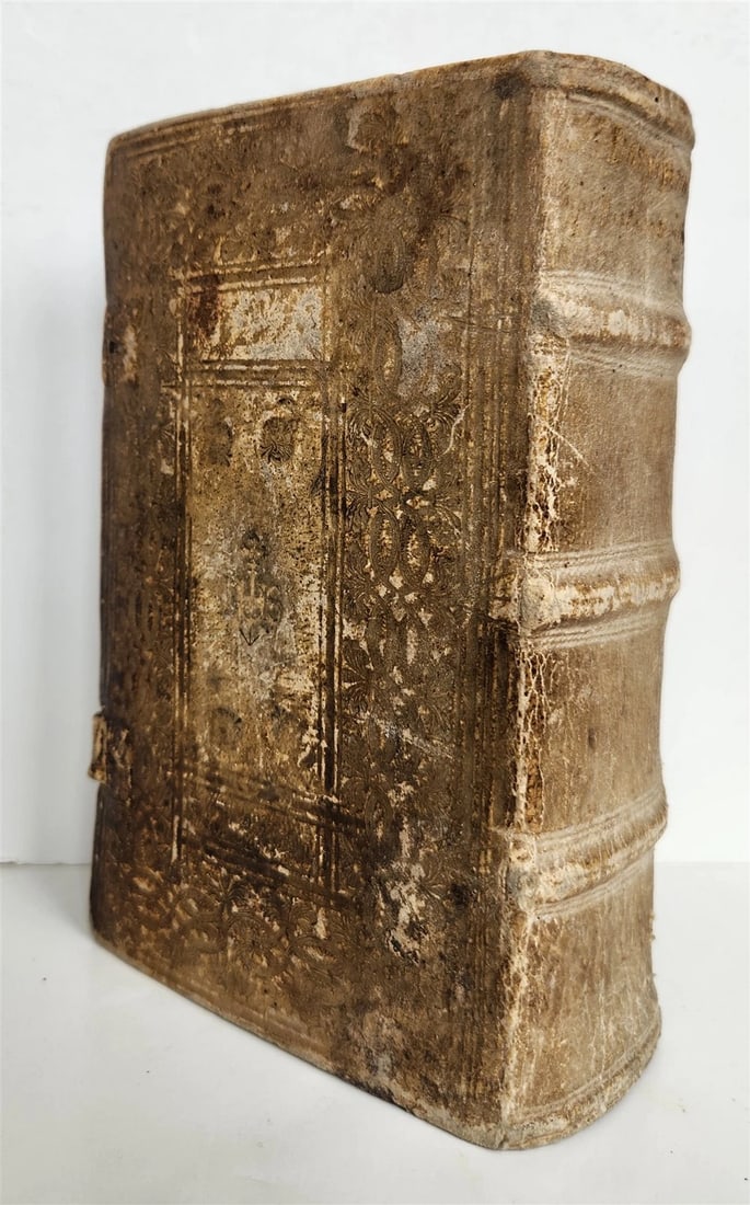 1653 LATIN GERMAN DICTIONARY antique PIGSKIN BINDING - 3