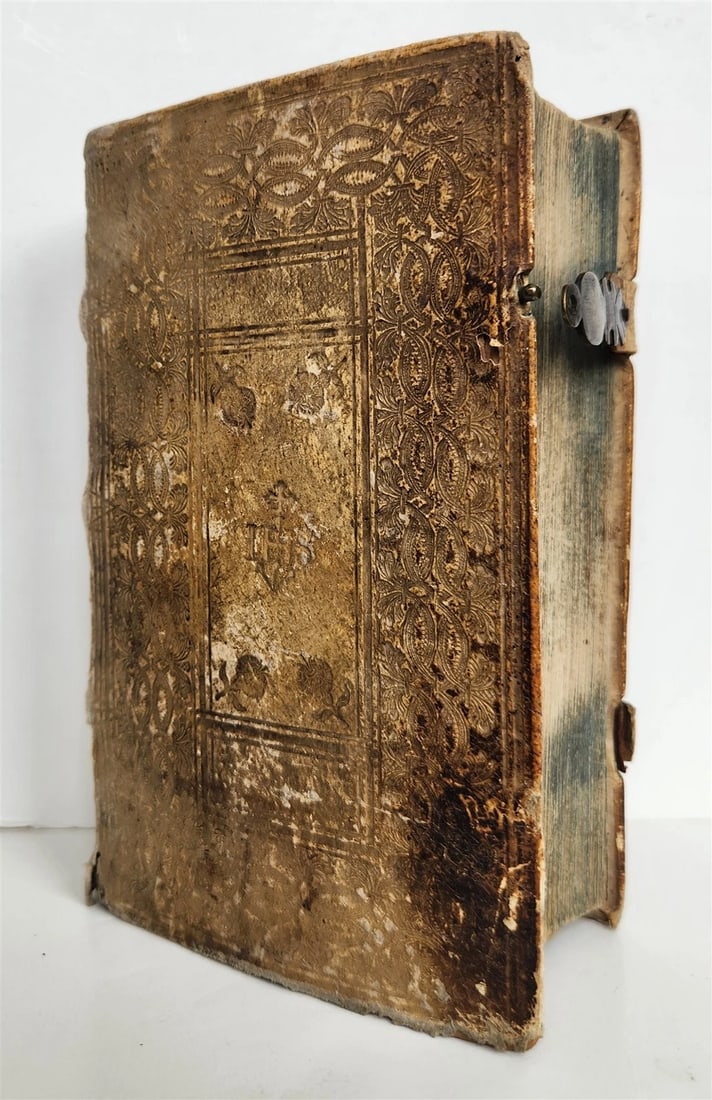 1653 LATIN GERMAN DICTIONARY antique PIGSKIN BINDING - 4