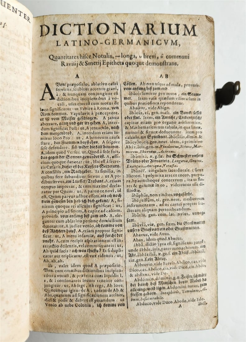 1653 LATIN GERMAN DICTIONARY antique PIGSKIN BINDING - 6