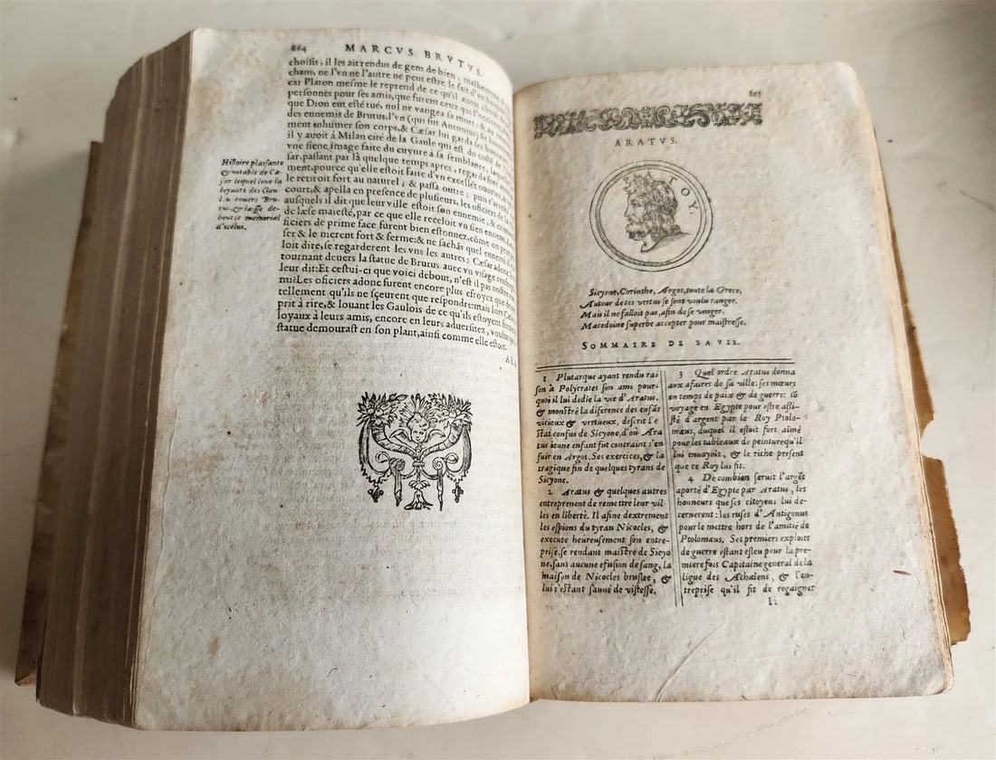 1594 PLUTARQUE Lives of Illustrious Greeks & Romans 2 VOLS antique ILLUSTRATED - 12