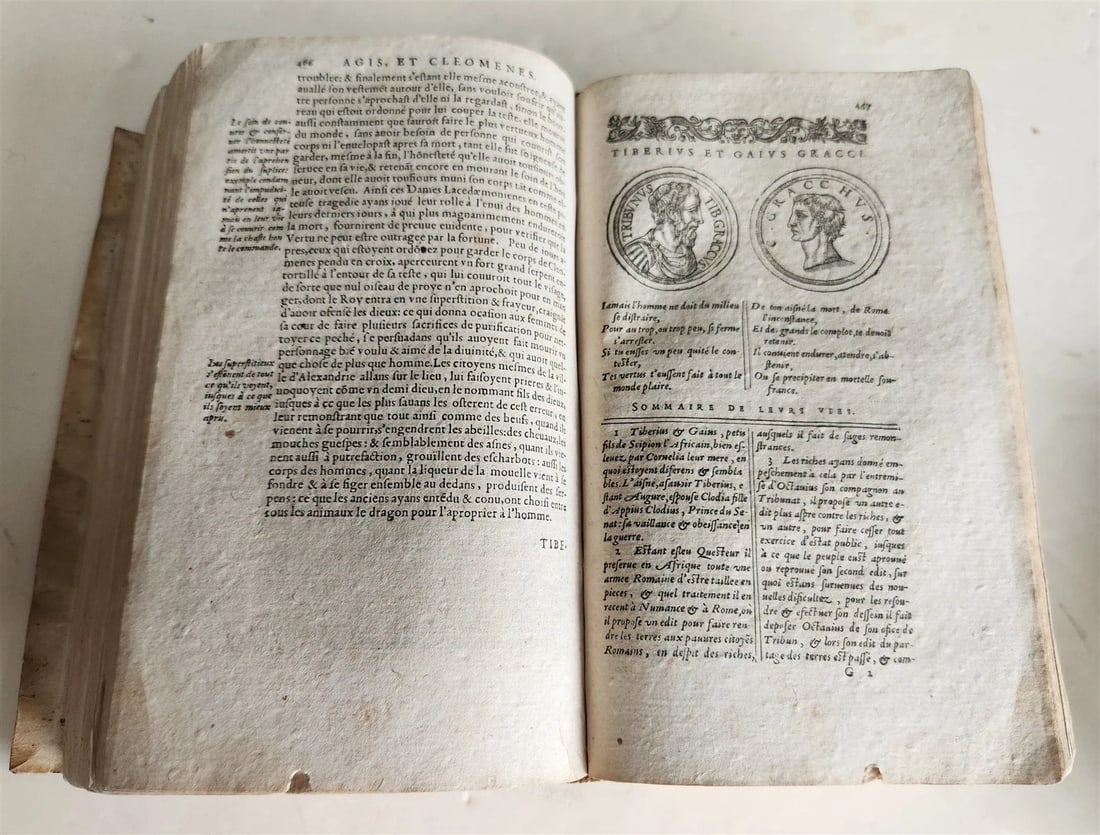 1594 PLUTARQUE Lives of Illustrious Greeks & Romans 2 VOLS antique ILLUSTRATED - 9