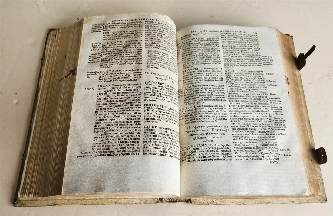 1569 CONFESSIONS of ST.AUGUSTINE by Jerónimo Torres antique PIGSKIN BOUND FOLIO - 12