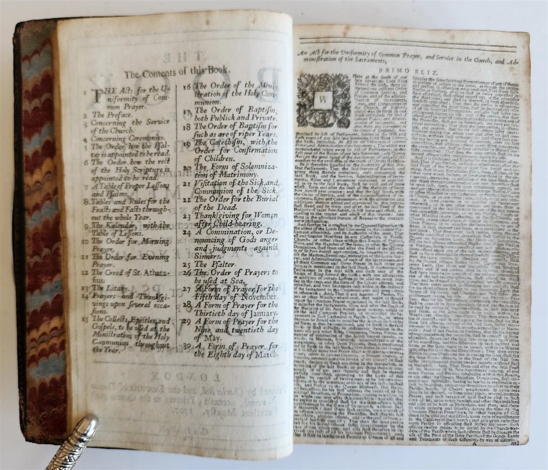 1707 BOOK OF COMMON PRAYER in ENGLISH w/ PSALMS of DAVID ANTIQUE illustrated - 5