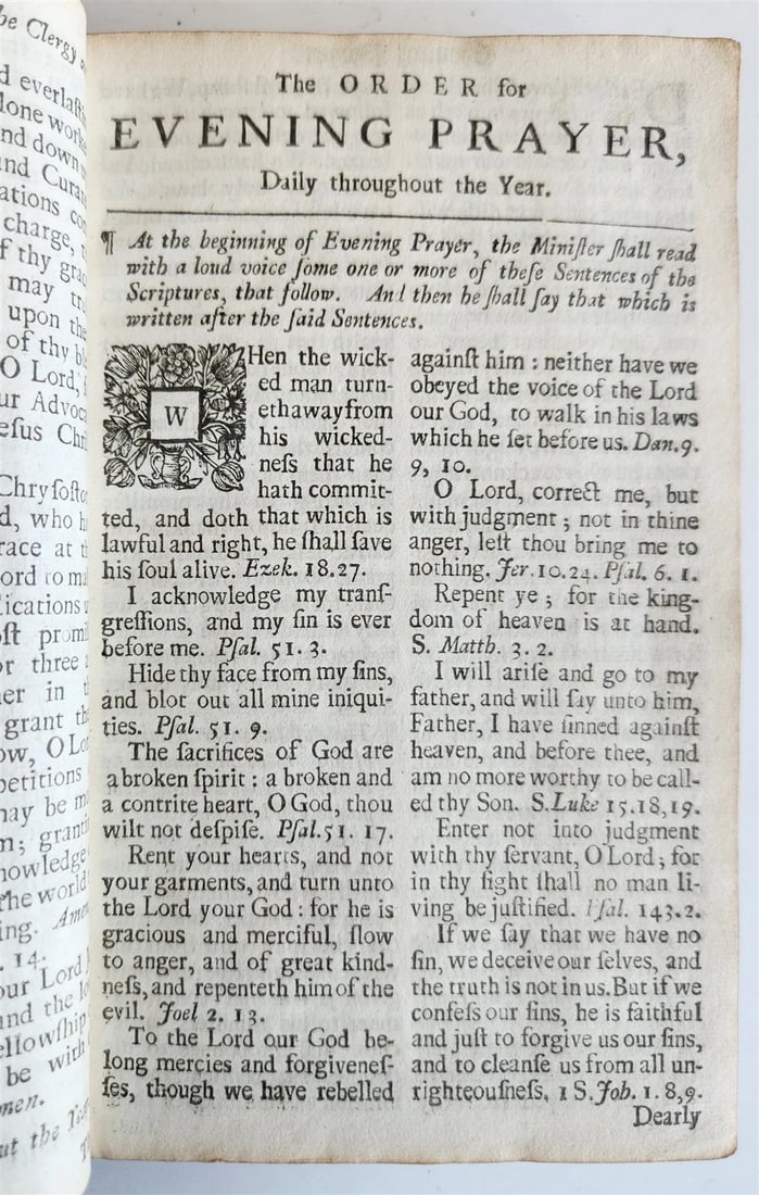 1707 BOOK OF COMMON PRAYER in ENGLISH w/ PSALMS of DAVID ANTIQUE illustrated - 6