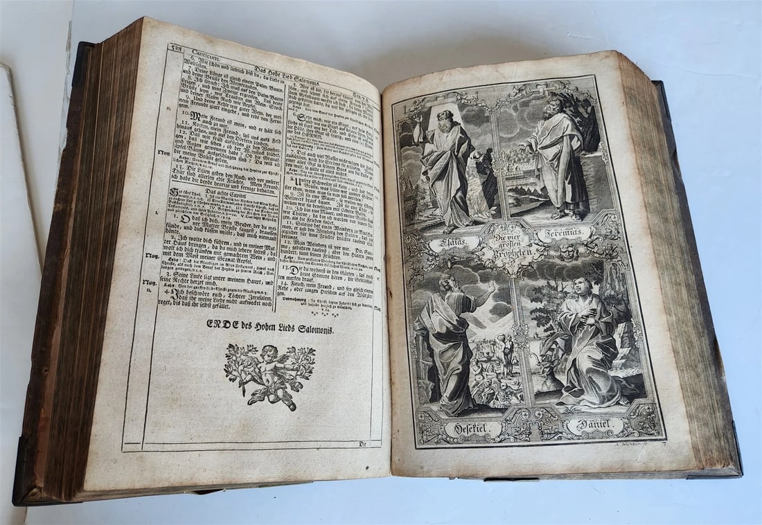1755 BIBLE in GERMAN ANTIQUE illustrated PIGSKIN MASSIVE FOLIO w/ BRASS CORNERS - 10
