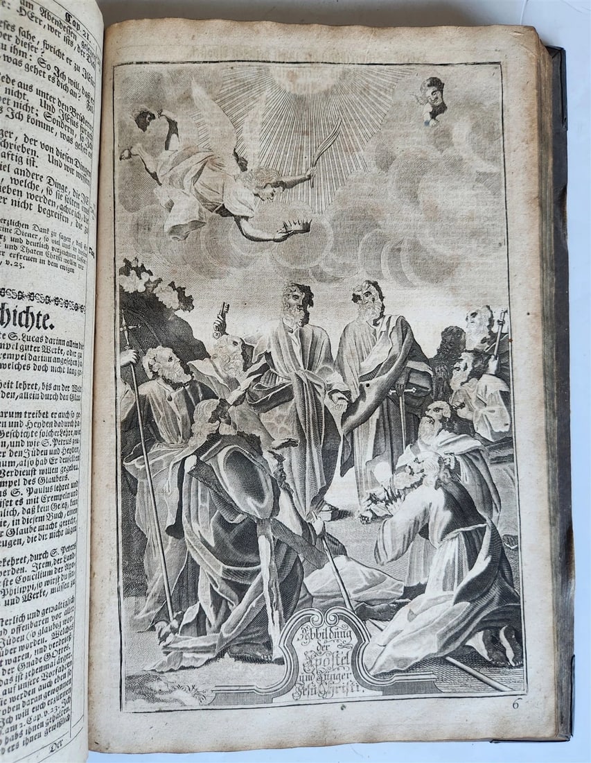 1755 BIBLE in GERMAN ANTIQUE illustrated PIGSKIN MASSIVE FOLIO w/ BRASS CORNERS - 14