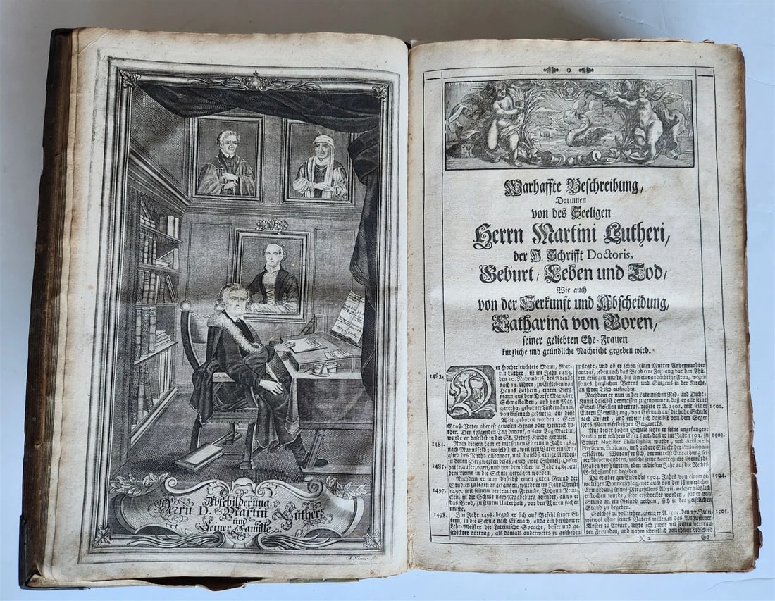 1755 BIBLE in GERMAN ANTIQUE illustrated PIGSKIN MASSIVE FOLIO w/ BRASS CORNERS - 4
