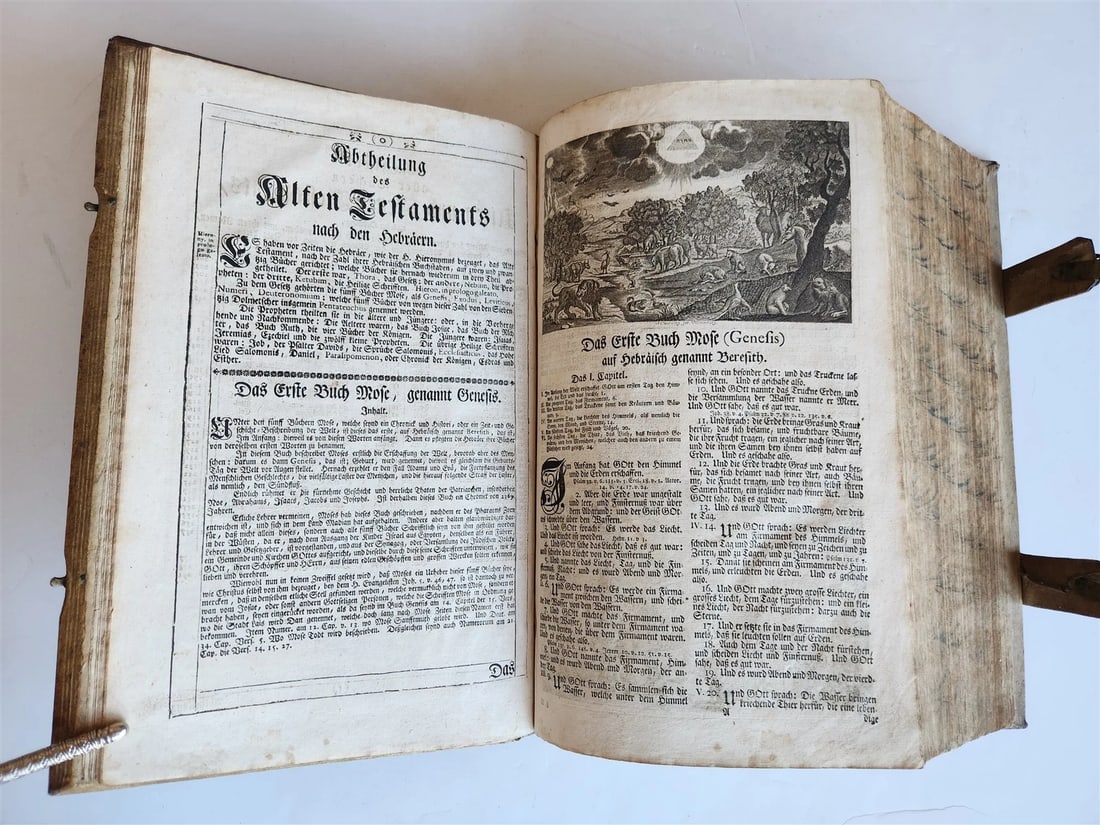 1763 BIBLE in GERMAN antique PIGSKIN BOUND FOLIO ILLUSTRATED w/ 212 ENGRAVINGS - 10