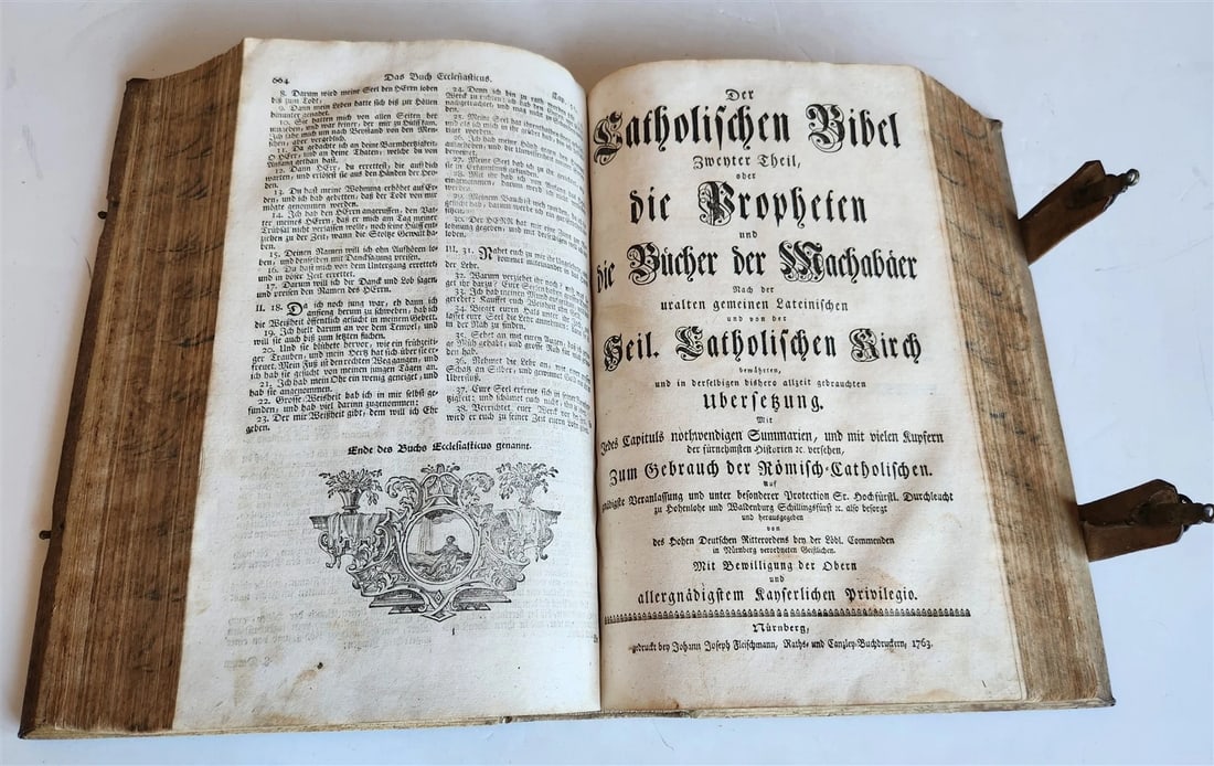 1763 BIBLE in GERMAN antique PIGSKIN BOUND FOLIO ILLUSTRATED w/ 212 ENGRAVINGS - 13