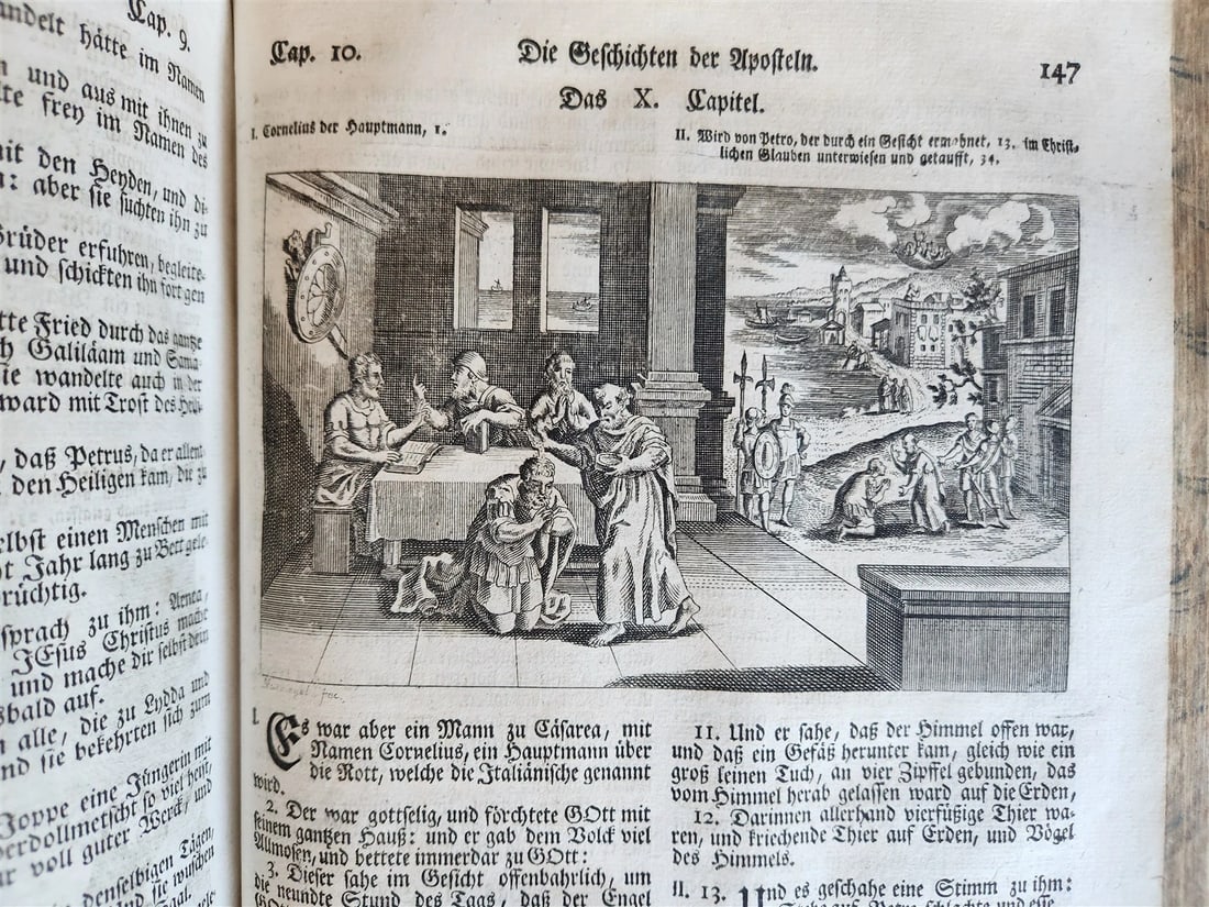 1763 BIBLE in GERMAN antique PIGSKIN BOUND FOLIO ILLUSTRATED w/ 212 ENGRAVINGS - 15
