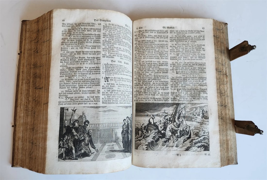 1763 BIBLE in GERMAN antique PIGSKIN BOUND FOLIO ILLUSTRATED w/ 212 ENGRAVINGS - 16