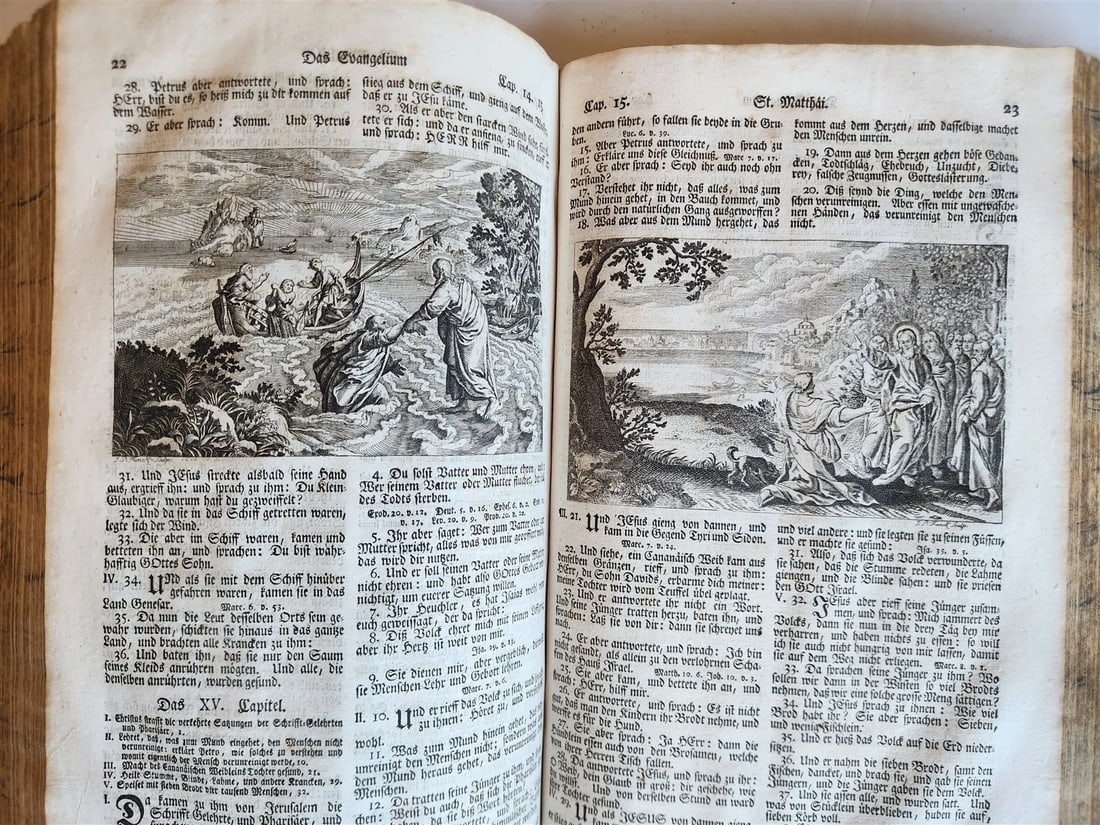 1763 BIBLE in GERMAN antique PIGSKIN BOUND FOLIO ILLUSTRATED w/ 212 ENGRAVINGS - 17