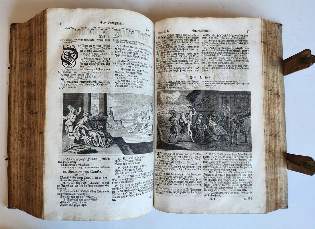 1763 BIBLE in GERMAN antique PIGSKIN BOUND FOLIO ILLUSTRATED w/ 212 ENGRAVINGS - 18