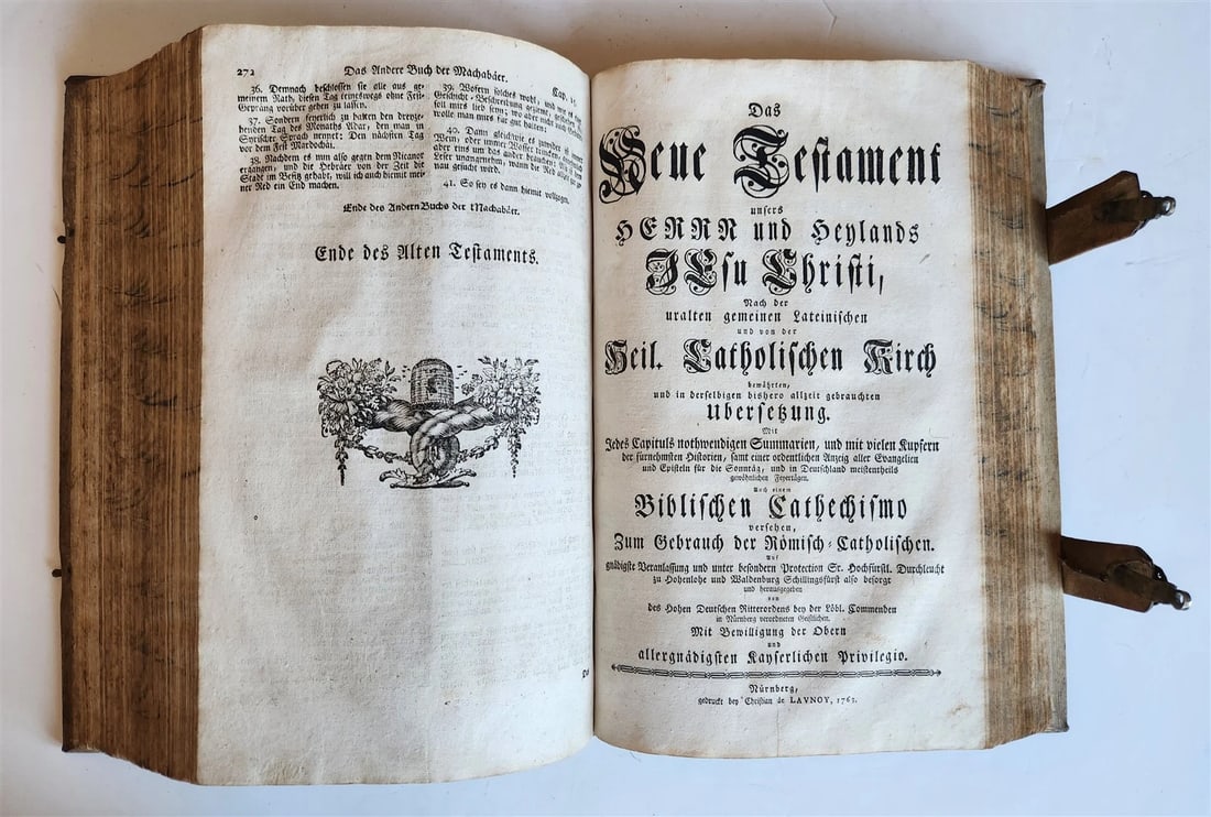 1763 BIBLE in GERMAN antique PIGSKIN BOUND FOLIO ILLUSTRATED w/ 212 ENGRAVINGS - 19