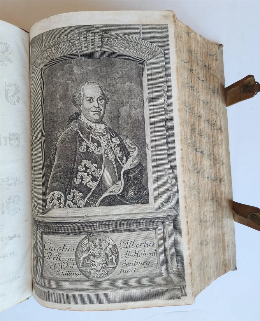 1763 BIBLE in GERMAN antique PIGSKIN BOUND FOLIO ILLUSTRATED w/ 212 ENGRAVINGS - 9
