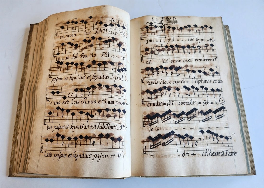 1725 MUSICAL MANUSCRIPT antique AMAZING PIGSKIN BOUND IMPERIAL FOLIO - 12