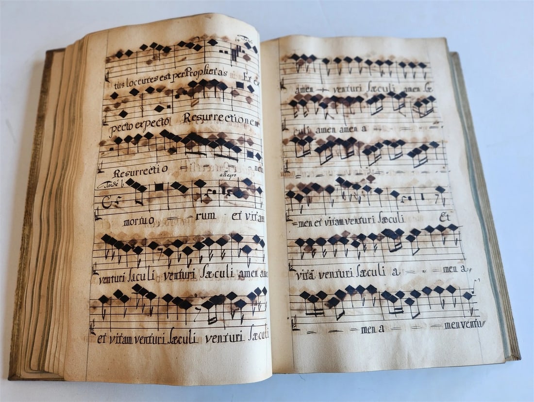 1725 MUSICAL MANUSCRIPT antique AMAZING PIGSKIN BOUND IMPERIAL FOLIO - 14