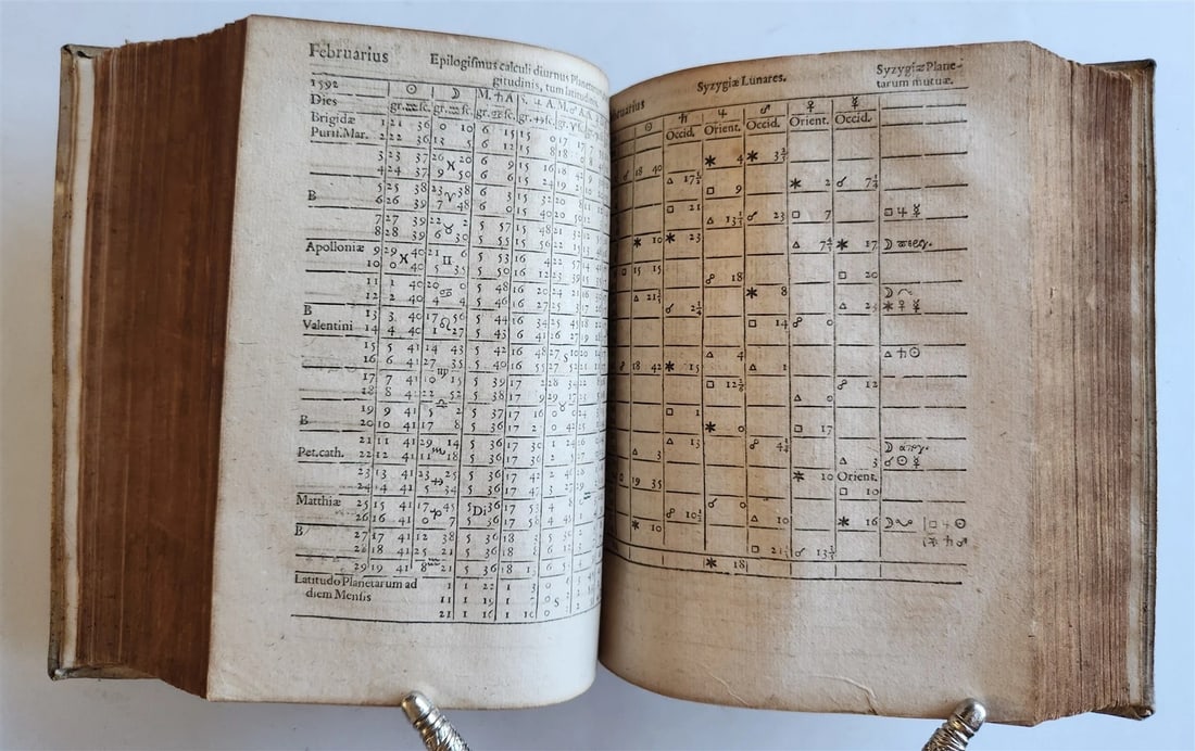 1581 ASTROLOGY & ASTRONOMY Ephemerides Johannes Stadius ANTIQUE 2 PIGSKIN VOLS - 16