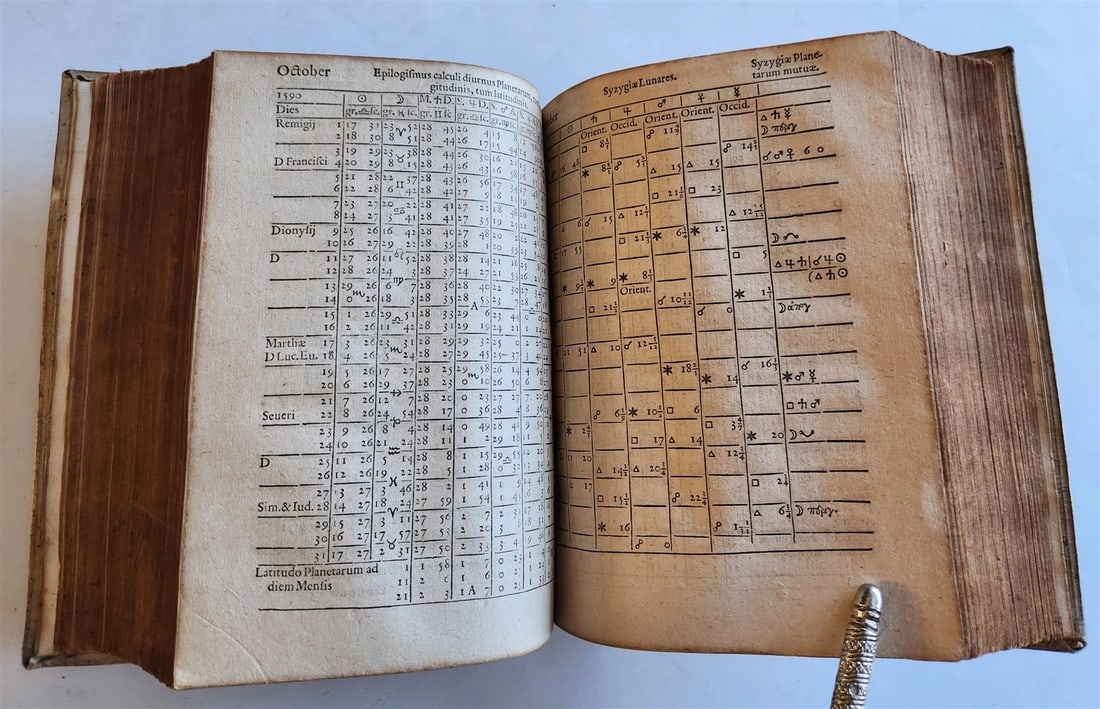 1581 ASTROLOGY & ASTRONOMY Ephemerides Johannes Stadius ANTIQUE 2 PIGSKIN VOLS - 17