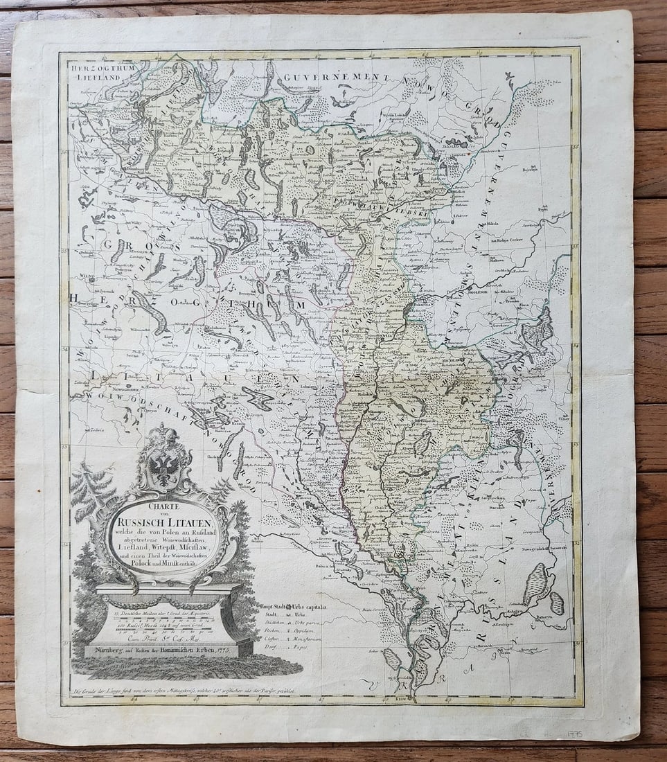 1775 MAP of RUSSIAN LITHUANIA BELARUS antique CHARTE von RUSSISCH LITAUEN rare - 2
