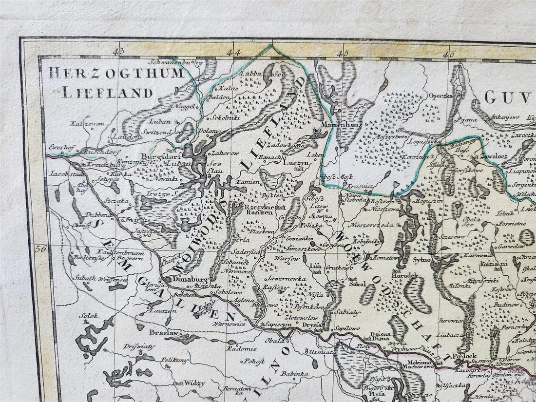 1775 MAP of RUSSIAN LITHUANIA BELARUS antique CHARTE von RUSSISCH LITAUEN rare - 4