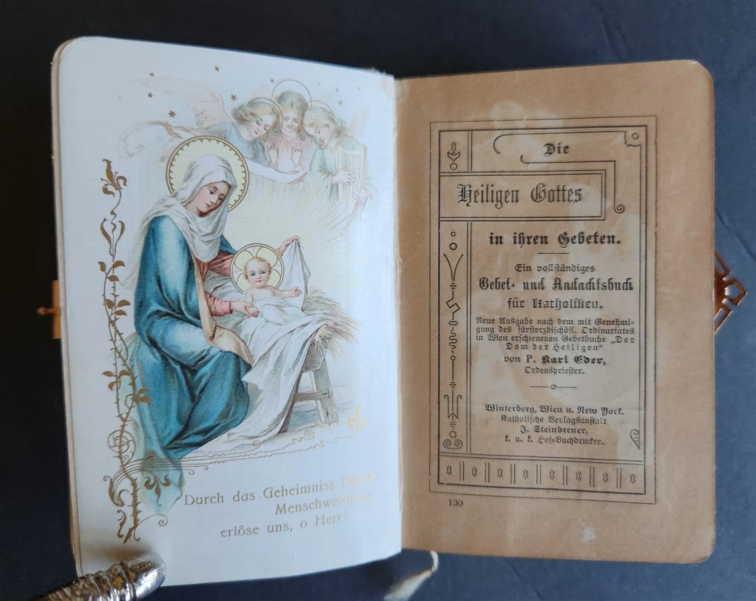 1899 PRAYER BOOK in GERMAN antique NICE BINDING w/ APPLIED CROSS DECORATION - 3