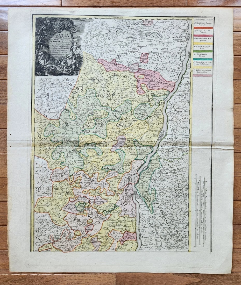 1750s ALSACE FRANCE antique MAP by HOMANN Alsatia tam superior (1 of 7)