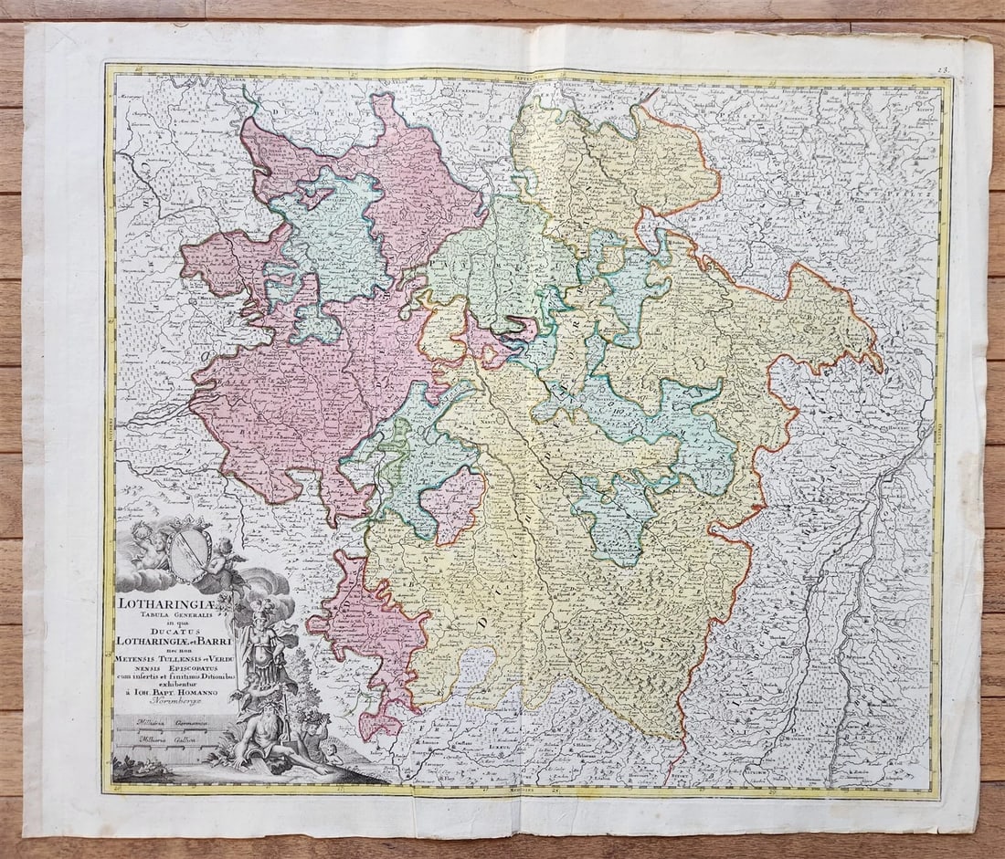 1720 LORRAINE FRANCE antique MAP by Homann Lotharingiae Tabula Generalis: Title: 1720 LORRAINE FRANCE antique MAP by Homann Lotharingiae Tabula Generalis Description: LOTHARINGIAE Tabula Generalis in qua Ducatus LOTHARINGIAE et BARR Inec non Metensis, Tullensis et Verdunens