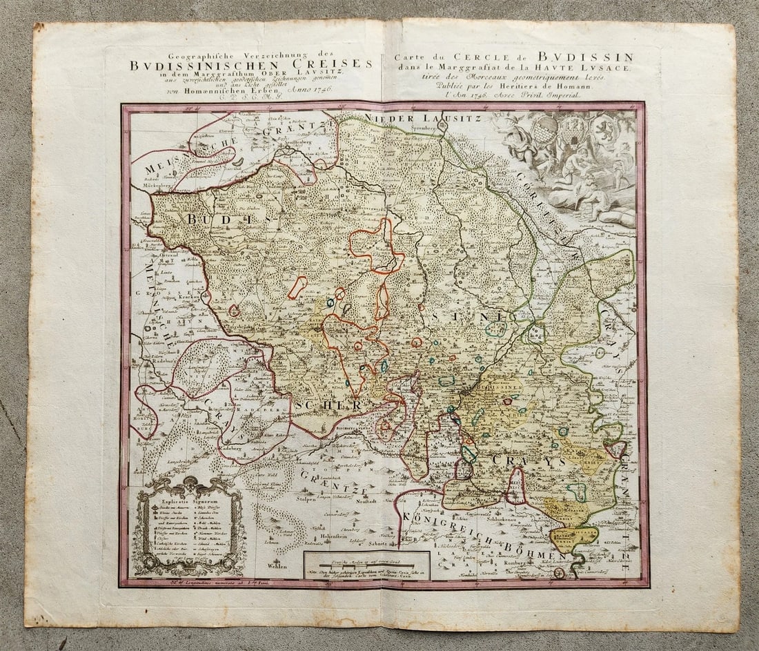 1746 GERMANY Bautzen in eastern Saxony antique MAP by HOMANN HEIRS: Title: 1746 GERMANY Bautzen in eastern Saxony antique MAP by HOMANN HEIRS Description: Geographische Verzeichnung des Budissinischen Creises in dem Marggrafthum Ober Lausitz… This is a very deta