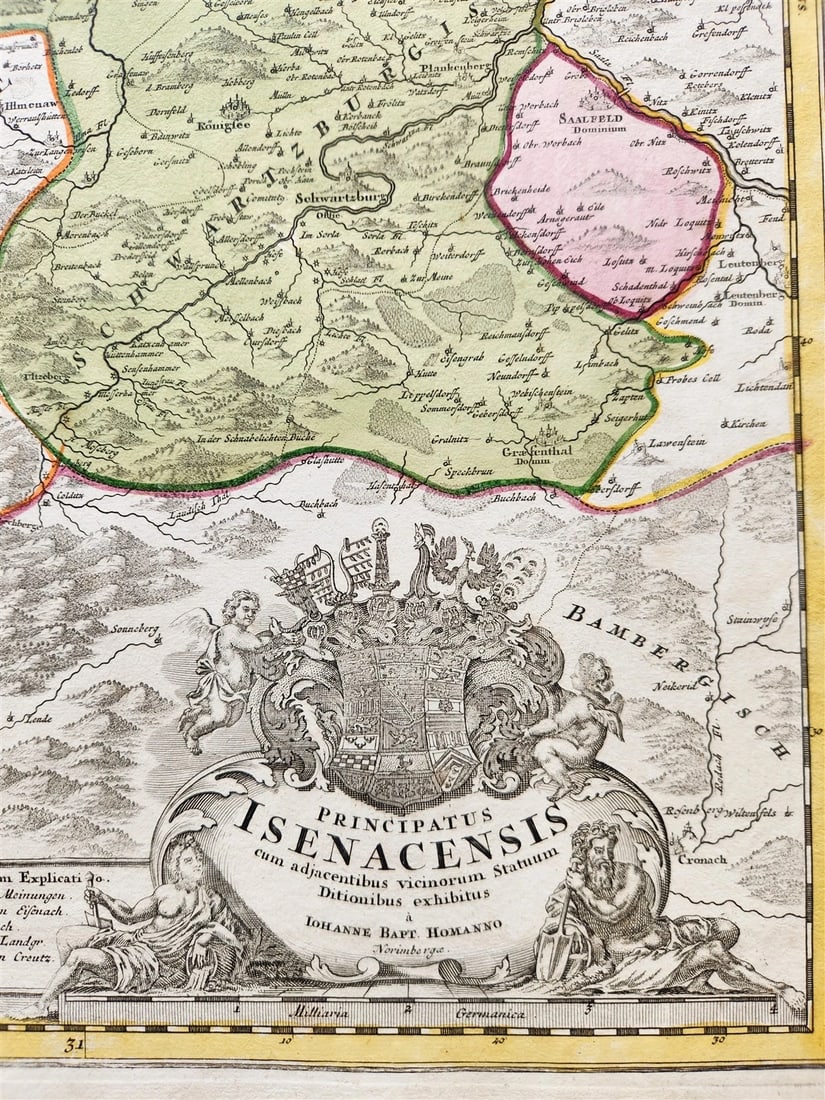 1730s PRINCIPATUS ISENACENSIS GERMANY antique MAP by JOHANN HOMANN - 2