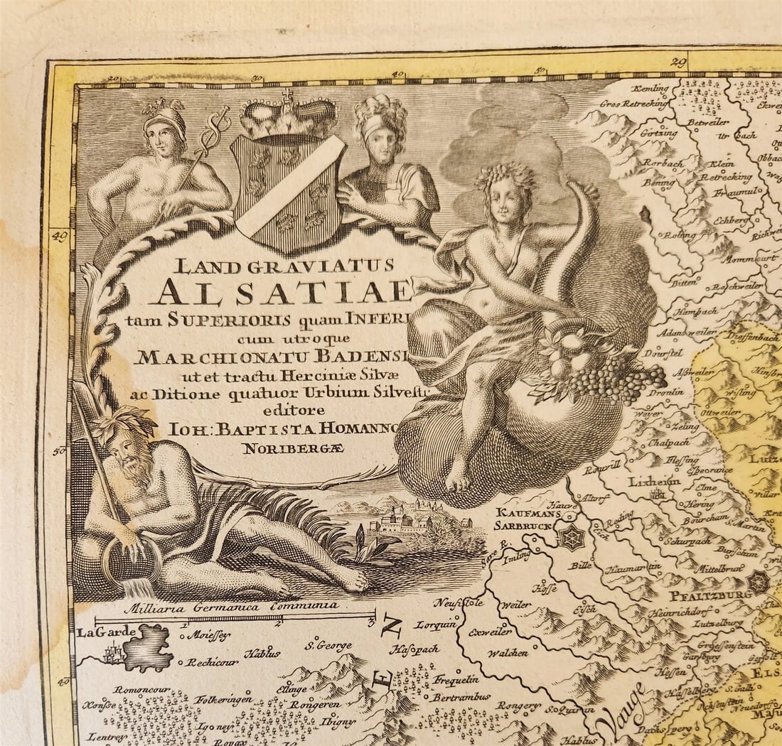 1720s ALSACE FRANCE antique MAP LAND GRAVIATUS ALSATIAE by JOHANN HOMANN - 2
