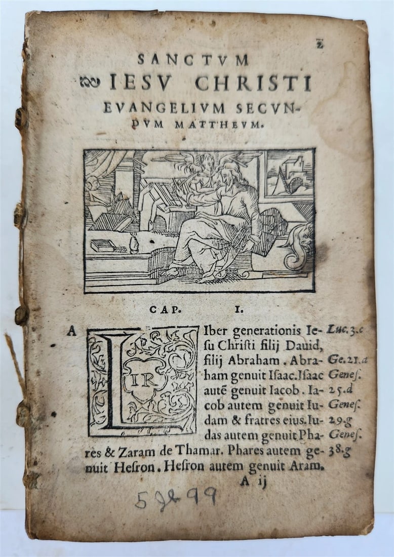 16th century BIBLE in LATIN ILLUSTRATED antique pocket size NEW TESTAMENT: Title: 16th century BIBLE in LATIN ILLUSTRATED antique pocket size NEW TESTAMENT Description: BIBLE in LATIN 16th century Small size: 3 1/4 by 4 3/4 inches Fully illustrated Original leather binding, 