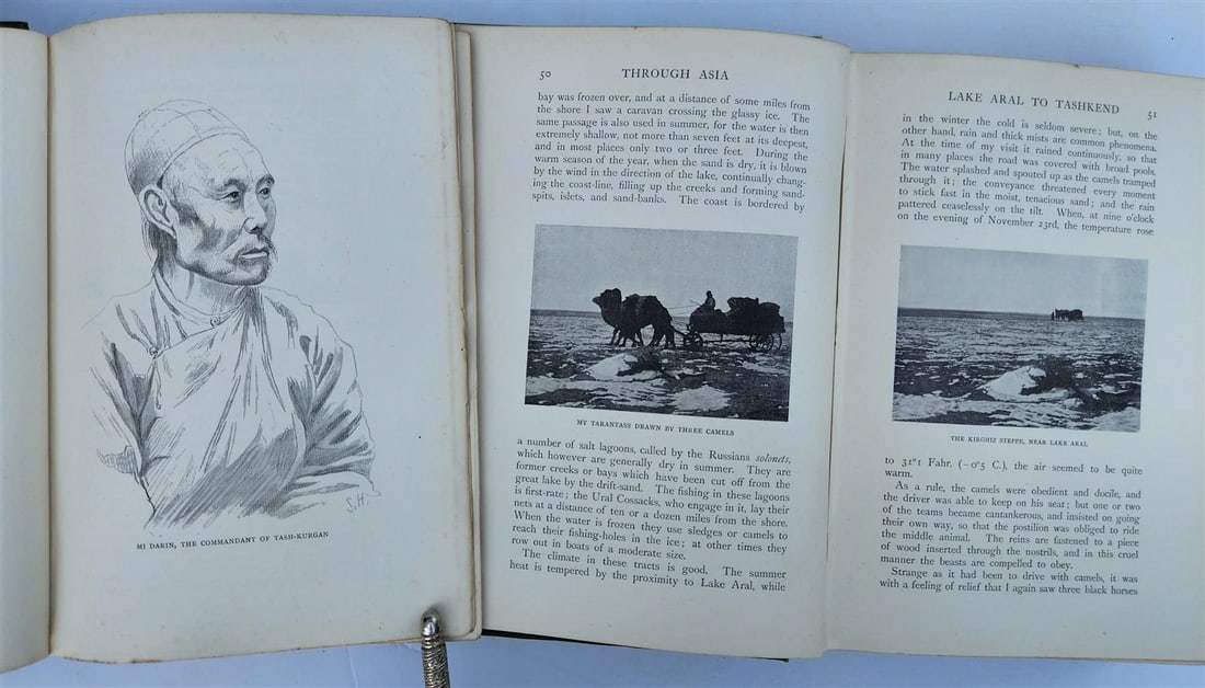 1898 THROUGH ASIA by SVEN HEDIN antique ILLUSTRATED w/ 300 PICTURES 2 volumes - 5