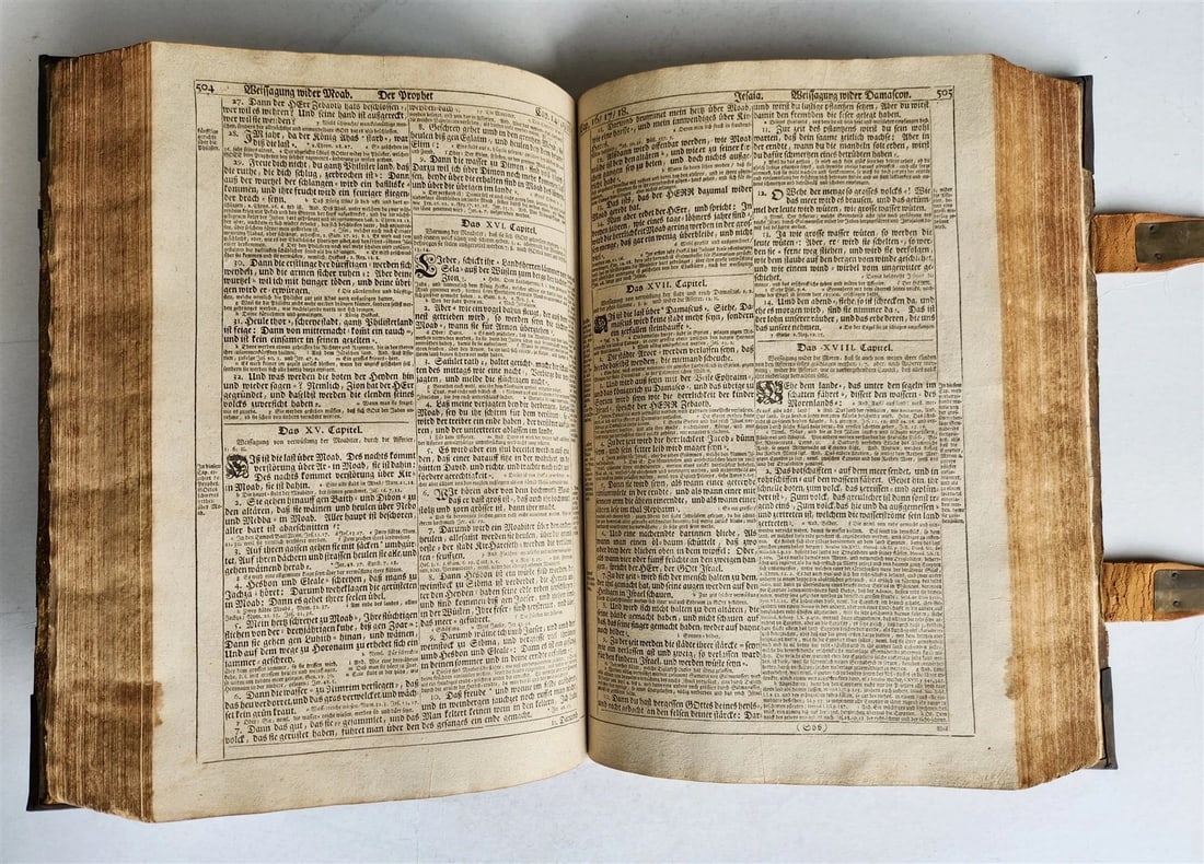 1736 SWISS LUTHER BIBLE antique PIGSKIN BOUND FOLIO w/ BRASS FITTINGS & CLASPS - 14