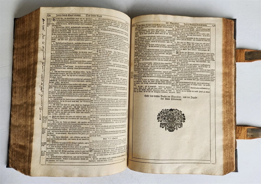1736 SWISS LUTHER BIBLE antique PIGSKIN BOUND FOLIO w/ BRASS FITTINGS & CLASPS - 17