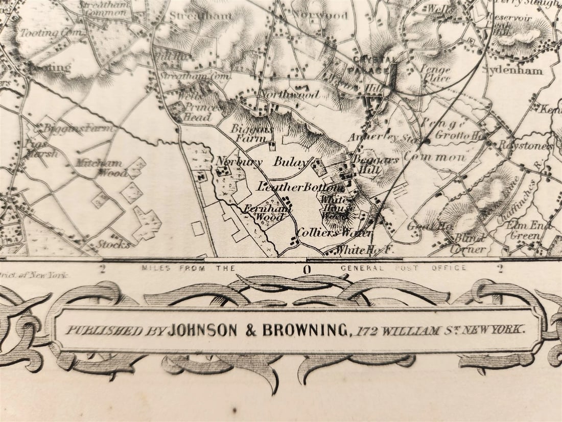 1866 THE ENVIRONS of LONDON antique MAP - 3