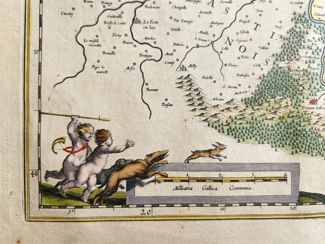 1640 MAP of LE PAIS de BRIE FRANCE by WILLEM BLAEU antique AUTHENTIC handcolored - 3