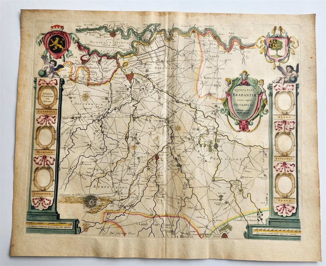 1640 MAP of Brabant SYLVADUCIS NETHERLANDS by WILLEM BLAEU antique AUTHENTIC: Title: 1640 MAP of Brabant SYLVADUCIS NETHERLANDS by WILLEM BLAEU antique AUTHENTIC Description: MAP QUARTA PARS BRABANTIAE cujus caput SYLVADUCIS NETHERLANDS (Region of Brabantia, centered on Eindhov