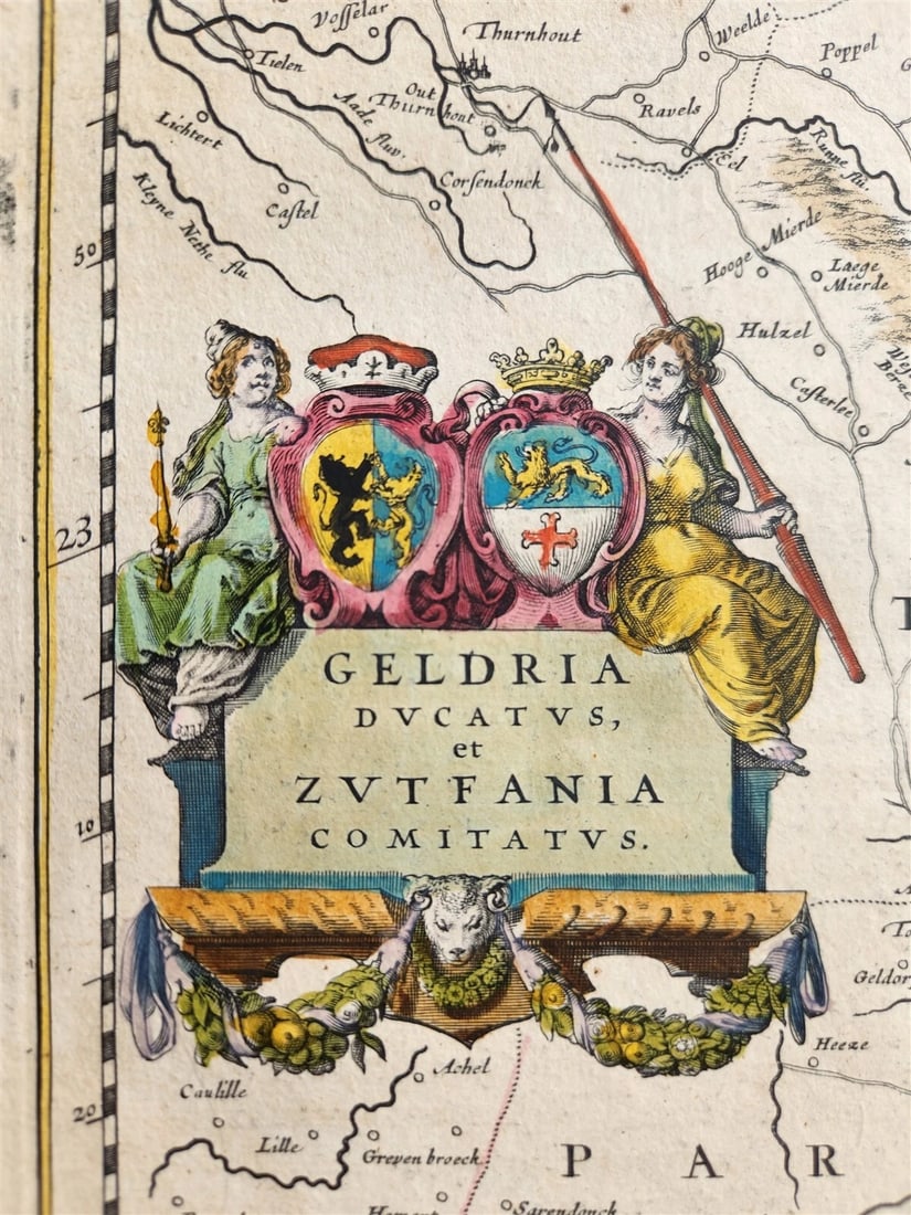 1640 MAP of GELDERLAND NETHERLANDS by WILLEM BLAEU antique AUTHENTIC handcolored - 2