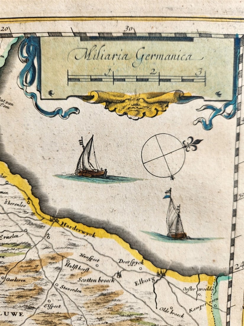 1640 MAP of GELDERLAND NETHERLANDS by WILLEM BLAEU antique AUTHENTIC handcolored - 3