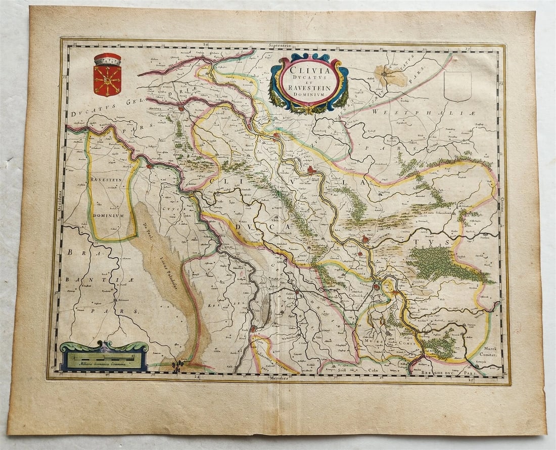 1640 MAP of GERMANY CLEVE & RAVENSTEIN by WILLEM BLAEU antique AUTHENTIC: Title: 1640 MAP of GERMANY CLEVE & RAVENSTEIN by WILLEM BLAEU antique AUTHENTIC Description: MAP CLIVIA DUCATUS et RAVENSTEIN DOMINIUM Amsterdam: Willem Blaeu; 1640. (from : Theatrum orbis terrarum, s