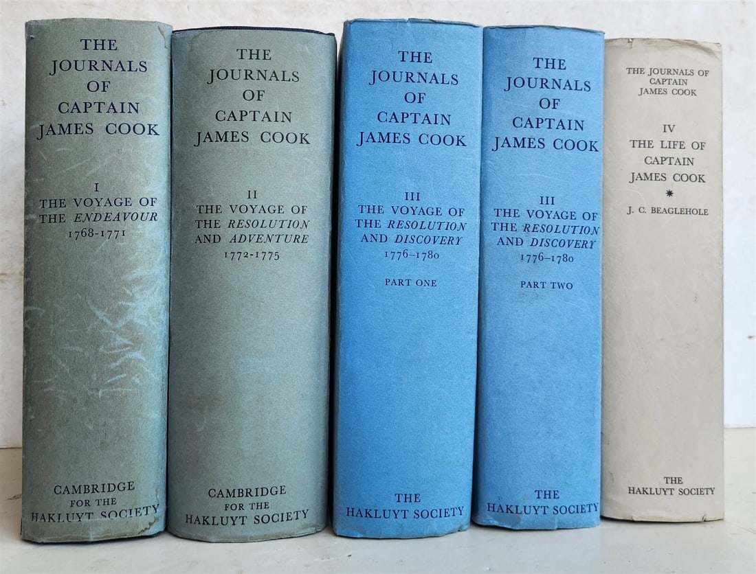 1967-74 JOURNALS of CAPTAIN JAMES COOK on HIS VOYAGES of DISCOVERY antique 5 VOL (1 of 16)