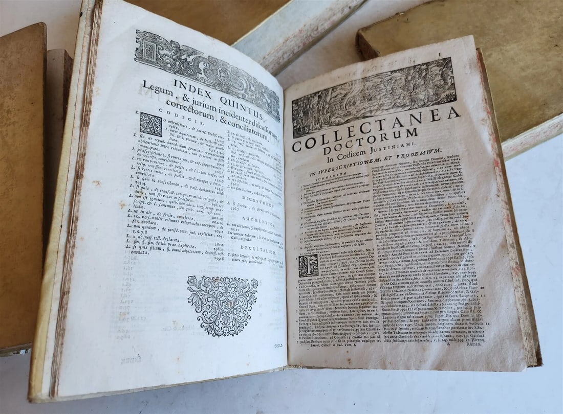 1701-1715 CANON LAW 6 FOLIO VOLUMES by AUGUSTINI BARBOSAE antique VELLUM BINDING - 11